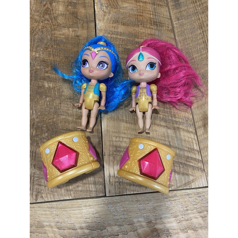 Shimmer And Shine Viacom Dolls 6" Mattel Blue Pink Lot Of 2 With Bracelets